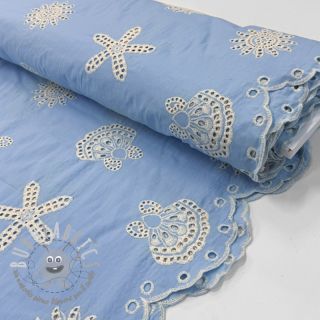 Tessuto di cotone EMBROIDERY Sea ornaments light blue