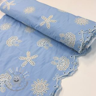 Tessuto di cotone EMBROIDERY Sea ornaments light blue