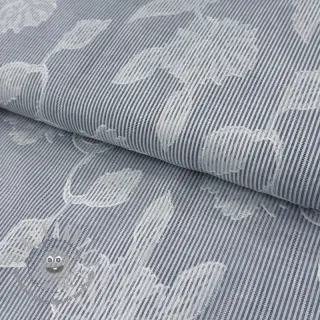 Tessuto di cotone YARN DYED Stripes JACQUARD Flowers navy