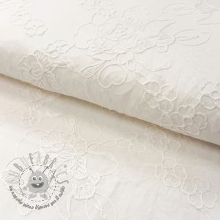 Tessuto di cotone VOILE EMBROIDERY Flowers white