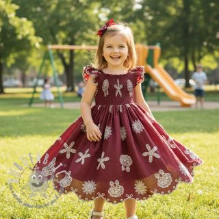 Tessuto di cotone EMBROIDERY Sea ornaments bordeaux