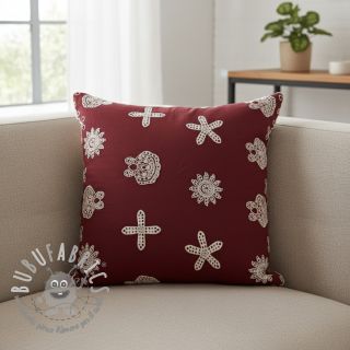 Tessuto di cotone EMBROIDERY Sea ornaments bordeaux