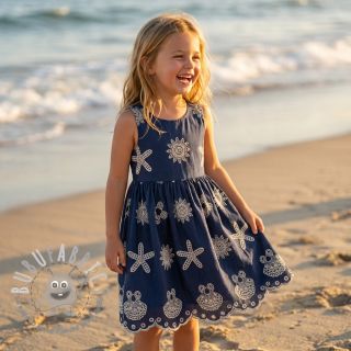 Tessuto di cotone EMBROIDERY Sea ornaments navy