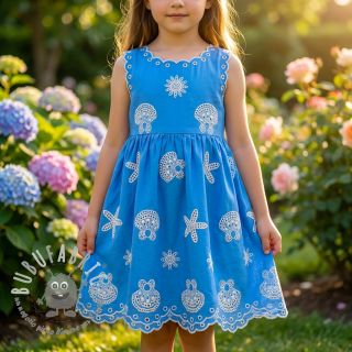 Tessuto di cotone EMBROIDERY Sea ornaments light blue