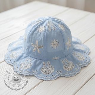 Tessuto di cotone EMBROIDERY Sea ornaments light blue