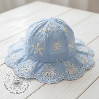 Tessuto di cotone EMBROIDERY Sea ornaments light blue