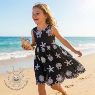 Tessuto di cotone EMBROIDERY Sea ornaments black