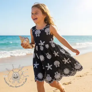 Tessuto di cotone EMBROIDERY Sea ornaments black