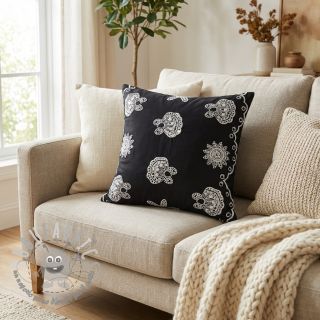 Tessuto di cotone EMBROIDERY Sea ornaments black