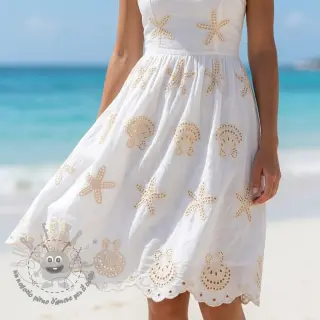 Tessuto di cotone EMBROIDERY Sea ornaments white