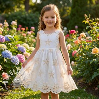 Tessuto di cotone EMBROIDERY Sea ornaments white