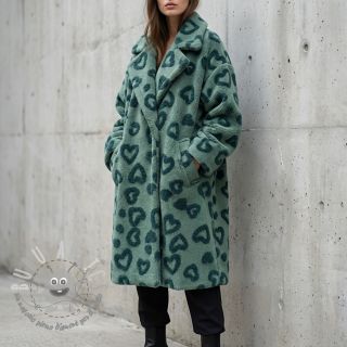 Tessuto per cappotti TEDDY Hearts old green