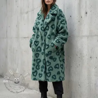 Tessuto per cappotti TEDDY Hearts old green