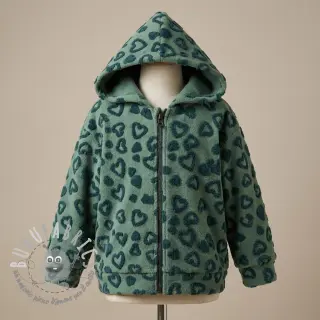 Tessuto per cappotti TEDDY Hearts old green