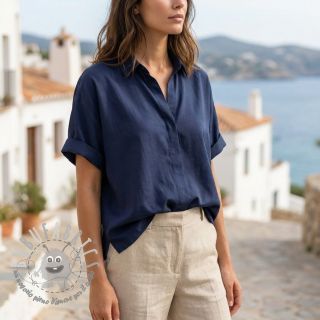 Tessuto in cotone e viscosa navy