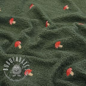 Tessuto per cappotti EMBROIDERY Little mushrooms green