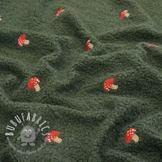Tessuto per cappotti EMBROIDERY Little mushrooms green