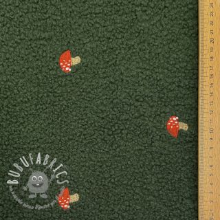 Tessuto per cappotti EMBROIDERY Little mushrooms green