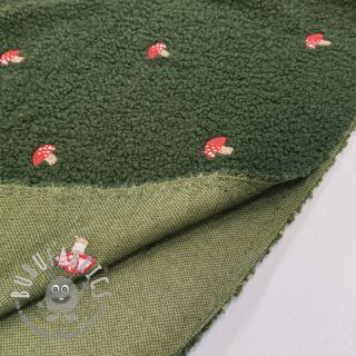 Tessuto per cappotti EMBROIDERY Little mushrooms green