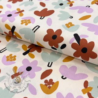 Tessuto di cotone Flowers natural/lavender by JENNIFER BOURON ORGANIC