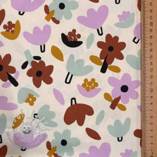 Tessuto di cotone Flowers natural/lavender by JENNIFER BOURON ORGANIC