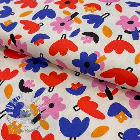Tessuto di cotone Flowers natural/blue by JENNIFER BOURON ORGANIC