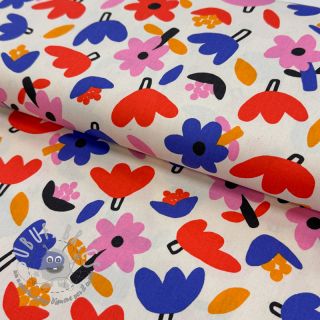 Tessuto di cotone Flowers natural/blue by JENNIFER BOURON ORGANIC