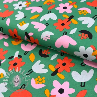 Tessuto di cotone Flowers green by JENNIFER BOURON ORGANIC