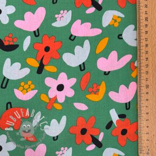 Tessuto di cotone Flowers green by JENNIFER BOURON ORGANIC