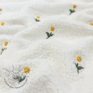 Tessuto per cappotti TEDDY EMBROIDERY Flowers off white