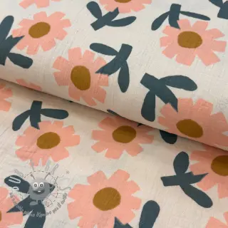 Mussola/Doppia garza Flowers peach by JENNIFER BOURON ORGANIC
