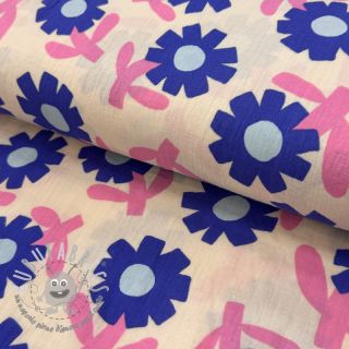 Mussola/Doppia garza Flowers blue by JENNIFER BOURON ORGANIC