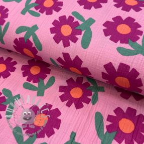 Mussola/Doppia garza Flowers pink by JENNIFER BOURON ORGANIC