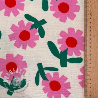 Mussola/Doppia garza Flowers natural/pink by JENNIFER BOURON ORGANIC