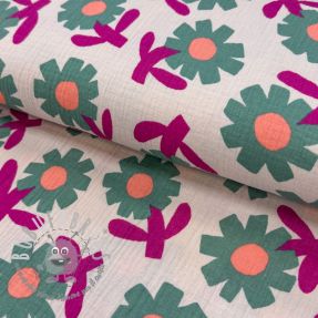 Mussola/Doppia garza Flowers green by JENNIFER BOURON ORGANIC