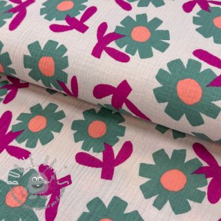 Mussola/Doppia garza Flowers green by JENNIFER BOURON ORGANIC