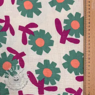 Mussola/Doppia garza Flowers green by JENNIFER BOURON ORGANIC