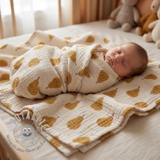 Mussola/Doppia garza Pears ochre by JENNIFER BOURON ORGANIC