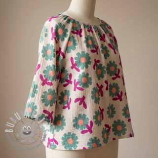 Mussola/Doppia garza Flowers green by JENNIFER BOURON ORGANIC