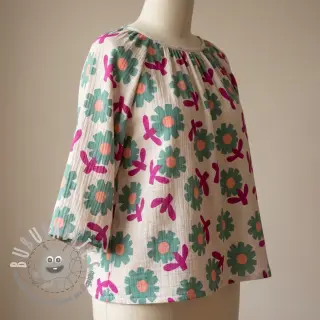 Mussola/Doppia garza Flowers green by JENNIFER BOURON ORGANIC