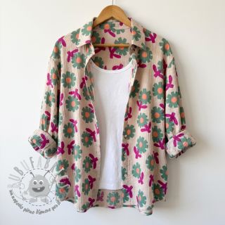 Mussola/Doppia garza Flowers green by JENNIFER BOURON ORGANIC