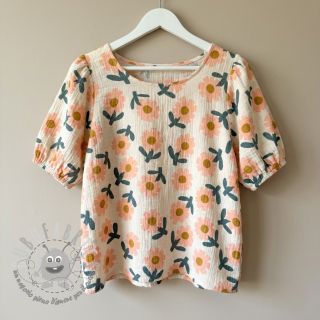 Mussola/Doppia garza Flowers peach by JENNIFER BOURON ORGANIC