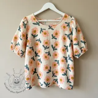 Mussola/Doppia garza Flowers peach by JENNIFER BOURON ORGANIC