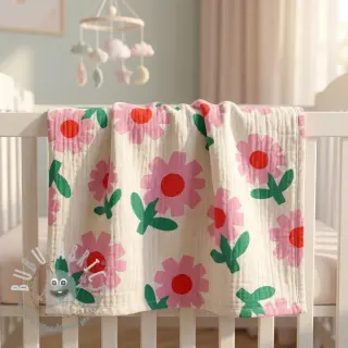 Mussola/Doppia garza Flowers natural/pink by JENNIFER BOURON ORGANIC