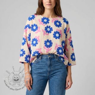 Mussola/Doppia garza Flowers blue by JENNIFER BOURON ORGANIC