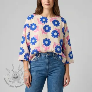 Mussola/Doppia garza Flowers blue by JENNIFER BOURON ORGANIC