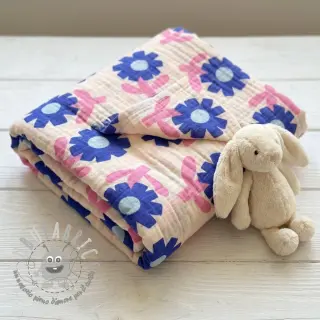 Mussola/Doppia garza Flowers blue by JENNIFER BOURON ORGANIC
