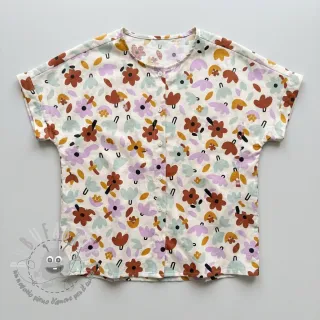 Tessuto di cotone Flowers natural/lavender by JENNIFER BOURON ORGANIC