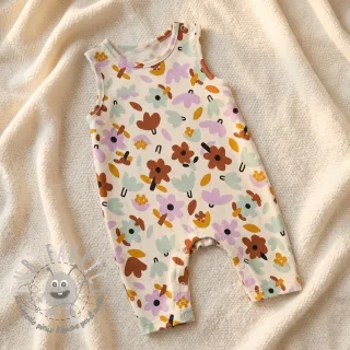 Tessuto di cotone Flowers natural/lavender by JENNIFER BOURON ORGANIC