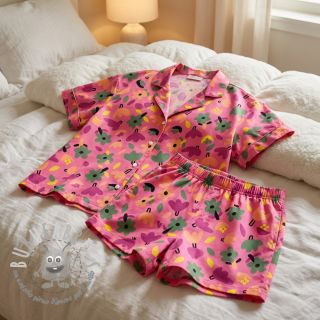 Tessuto di cotone Flowers pink by JENNIFER BOURON ORGANIC